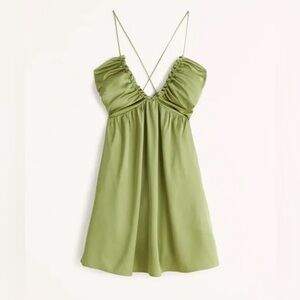 Abercrombie & Fitch Drama Ruched Mini Dress Lime Green Size M
